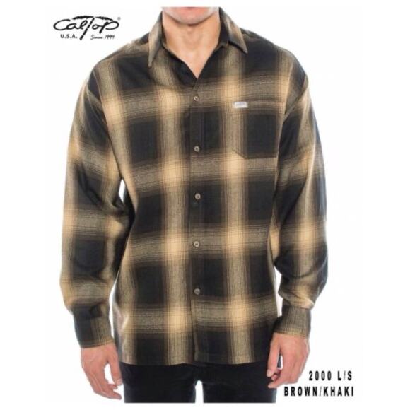 Men's Brown/Khaki Plaid Casual Button Down Shirt - Picture 1 of 6